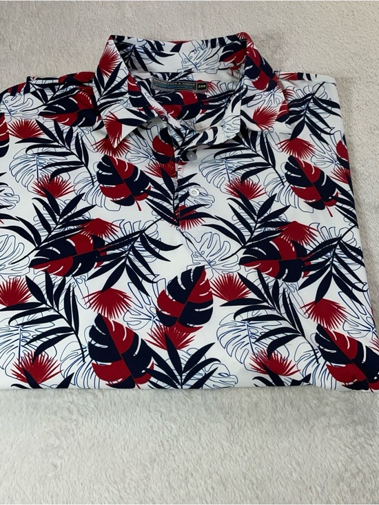 Roundtree & Yorke Performance Polo Shirt Mens Size 2XB Red White & Blue Tropical - Picture 2 of 10